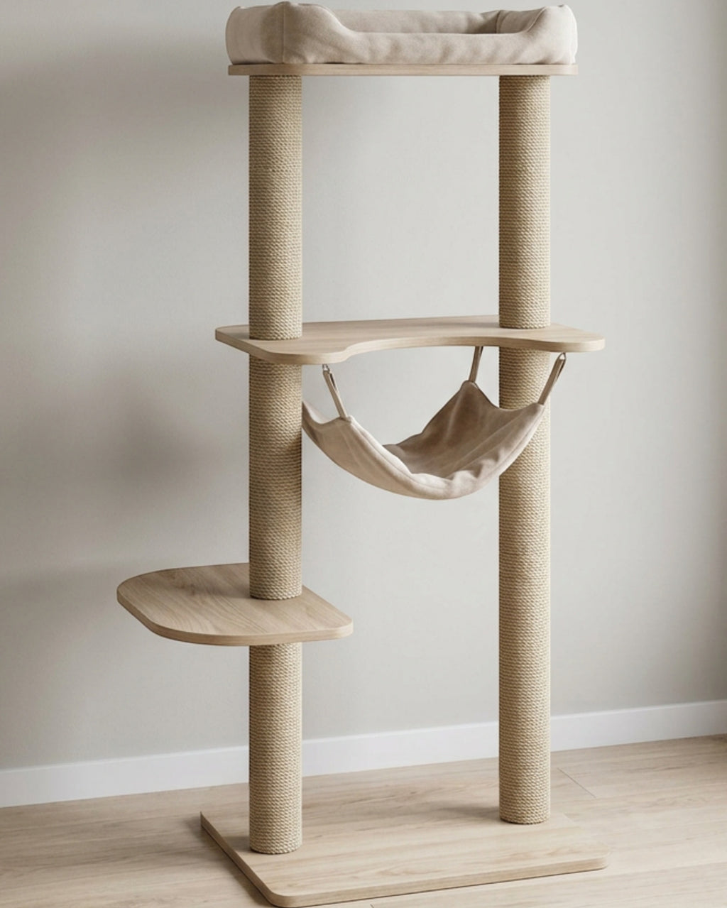 Pexma Curved Hammock Cat Tree Ash Beige 120 cm - Lifestyle view