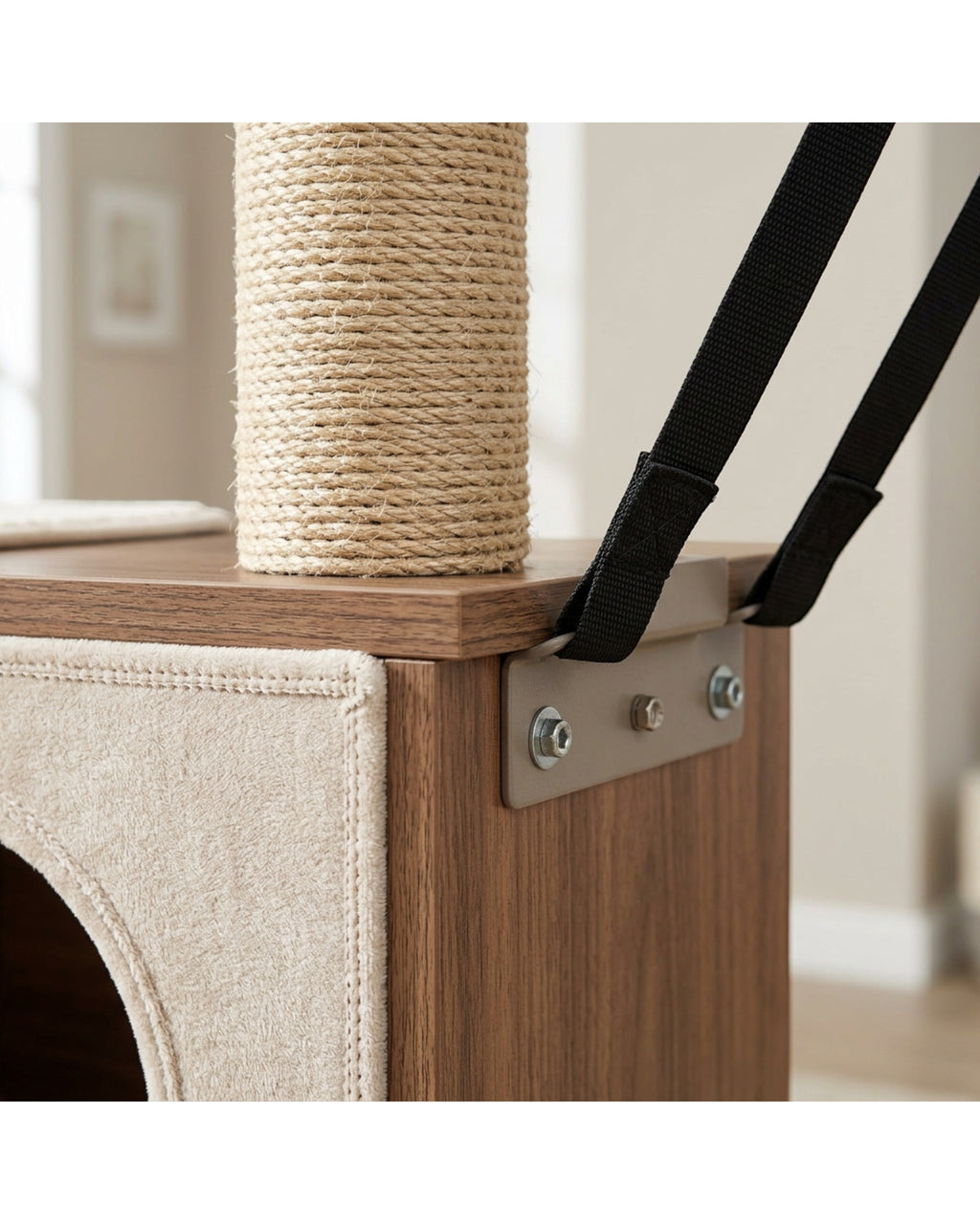 Pexma Two-Condo Wide Platform Cat Tree Walnut Oatmeal 165 cm - Detail view