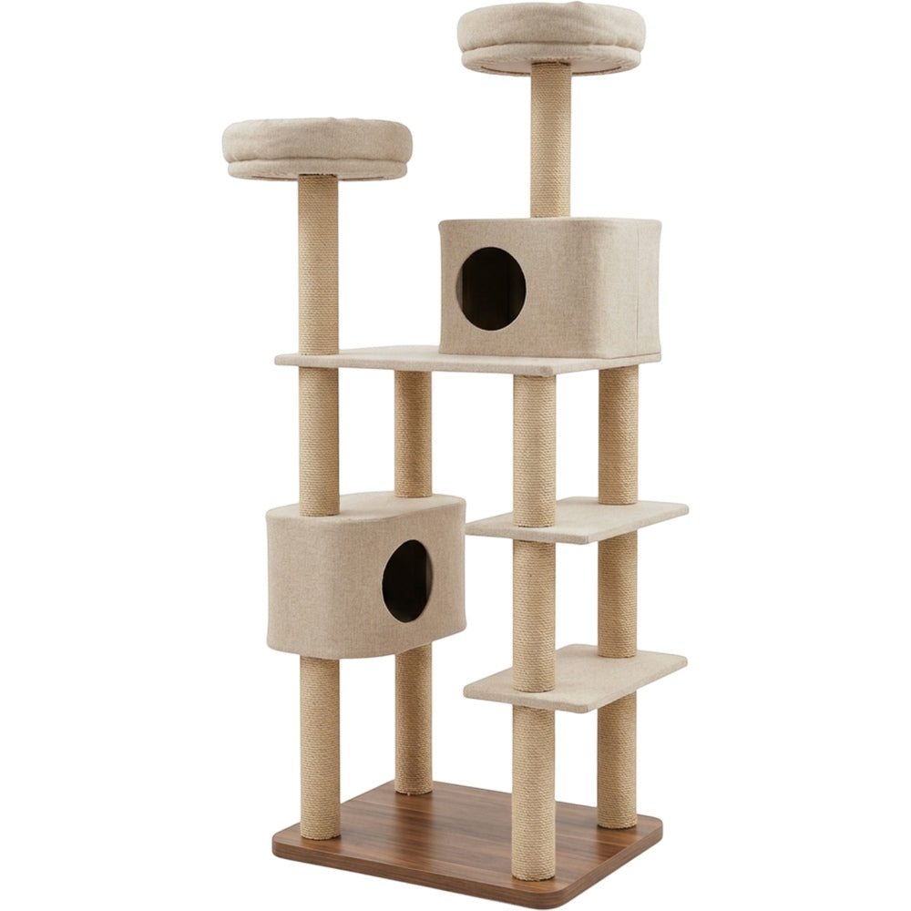 Pexma Two-Condo Wide Platform Cat Tree Walnut Oatmeal 165 cm - Product view